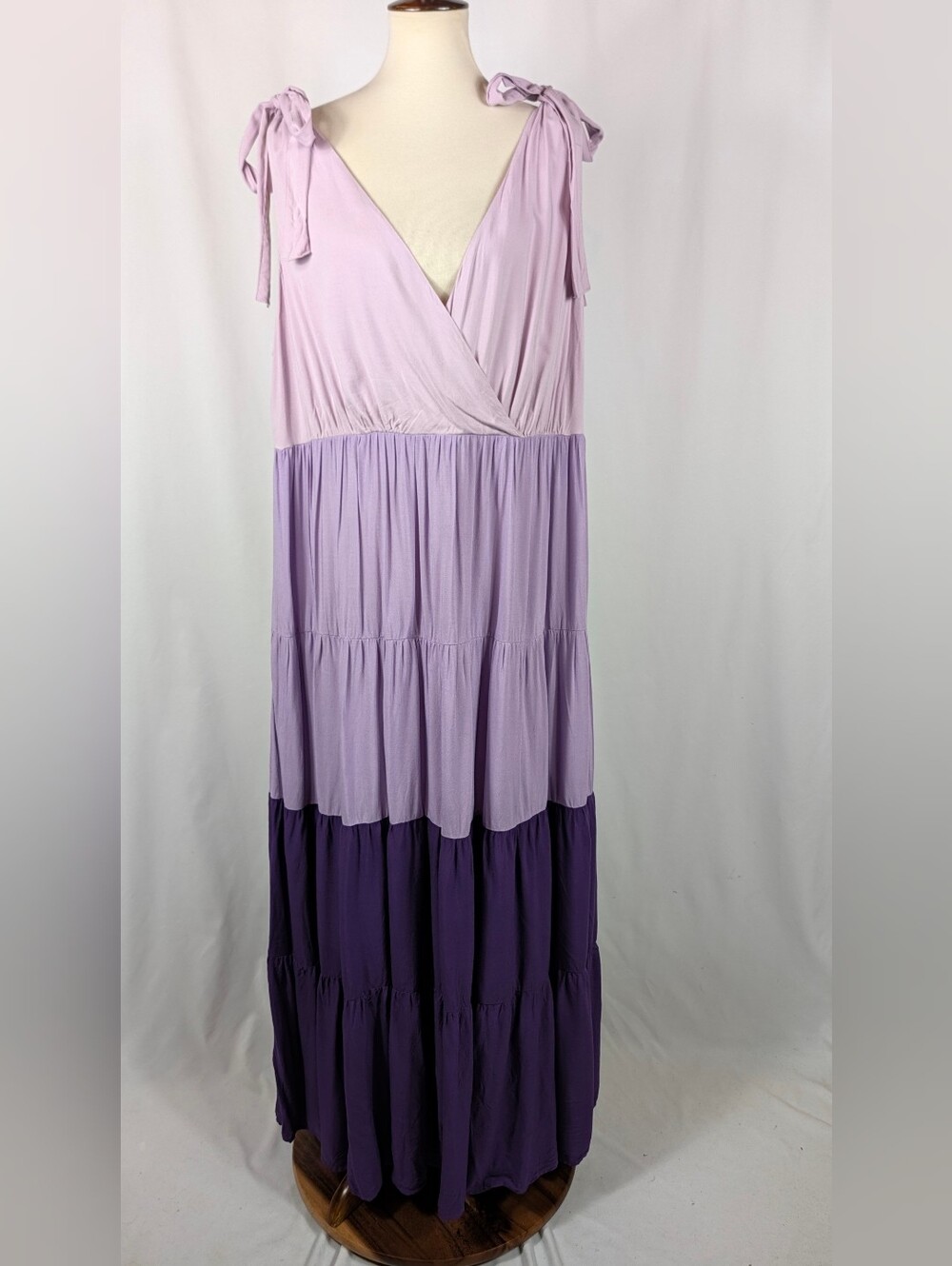 Eloquii Purple Maxi Dress Lavender Ombre Sleeveless Bows Stripes Plus Size 18